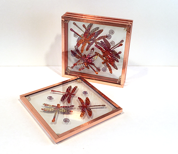Copper Collage Coasters - Dragonfly